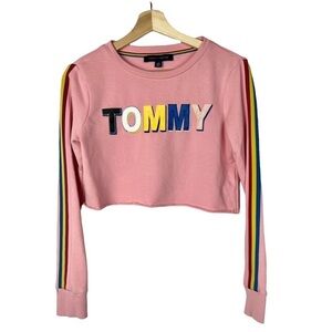 Tommy Hilfiger Light Pink Multicolor Logo Cropped Sweatshirt XS